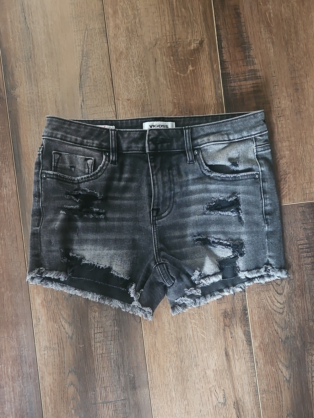 Vigoss Washed Black Ripped Denim Shorts